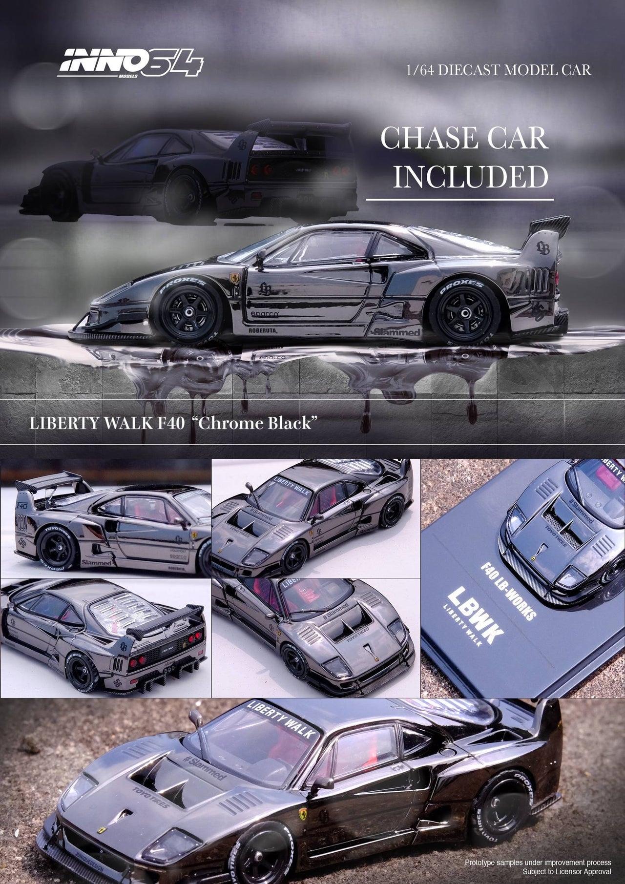 INNO64 1:64 LBWK Ferrari F40 Chrome Black