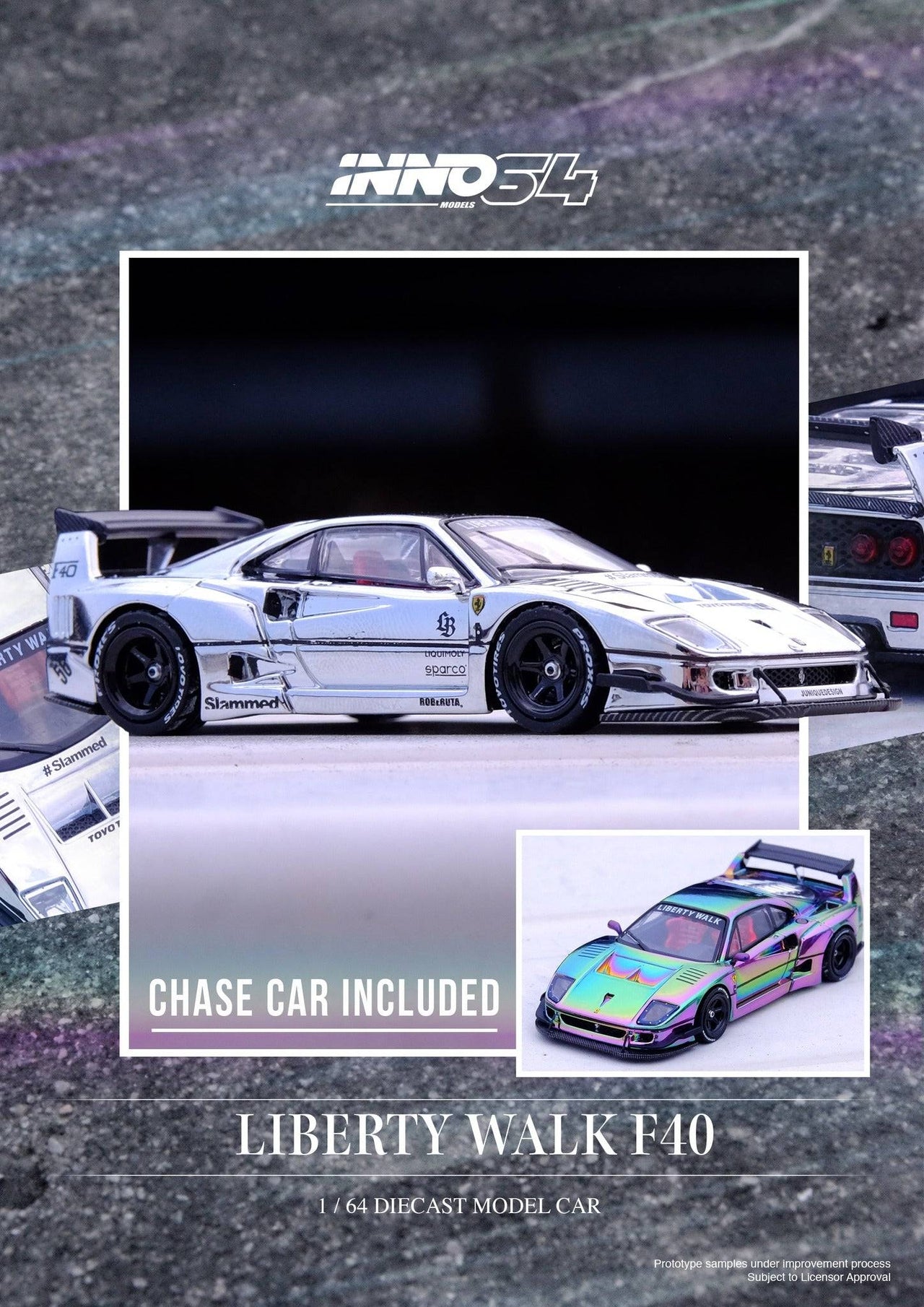 INNO64 1:64 LBWK Ferrari F40 Chrome Silver HOBBY EXPO CHINA EXCLUSIVE