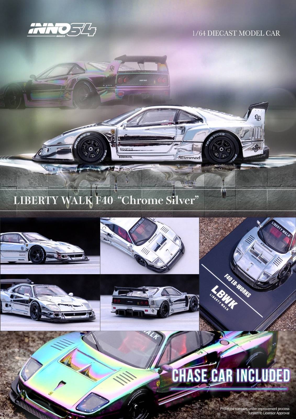 INNO64 1:64 LBWK Ferrari F40 Chrome Silver HOBBY EXPO CHINA EXCLUSIVE