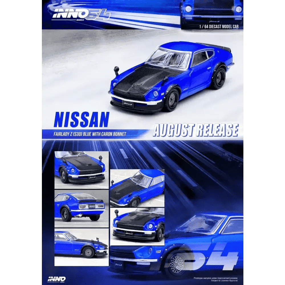 INNO64 1:64 Nissan Fairlady Z S30 Blue w/ Carbon Hood