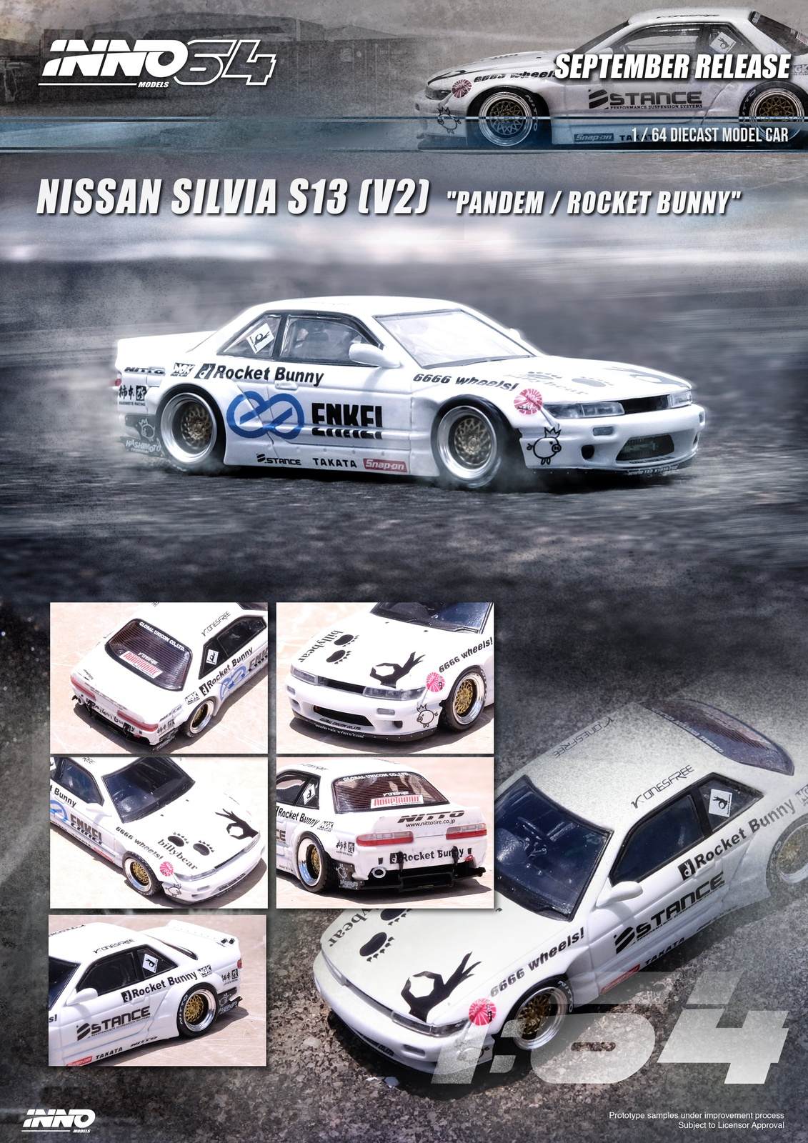 INNO64 1:64 Nissan Silvia S13 V2 Pandem / Rocket Bunny White