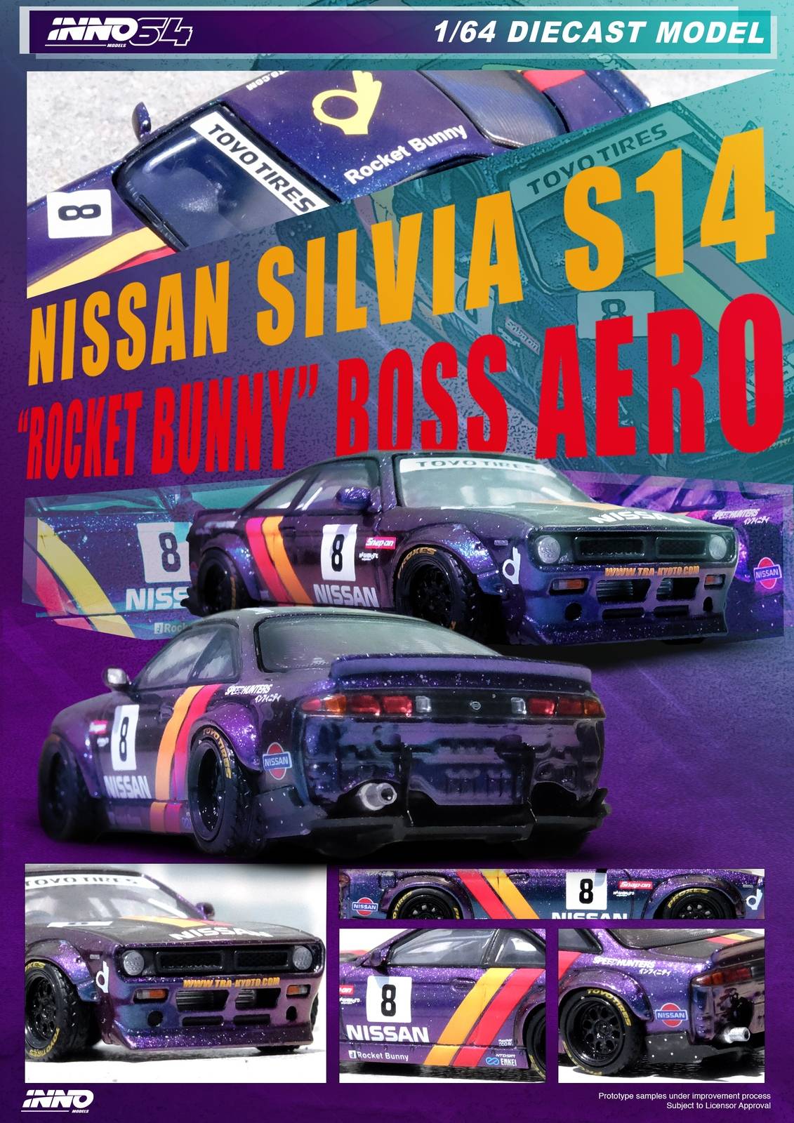 INNO64 1:64 Nissan Silvia S14 BOSS "ROCKET BUNNY" Purple