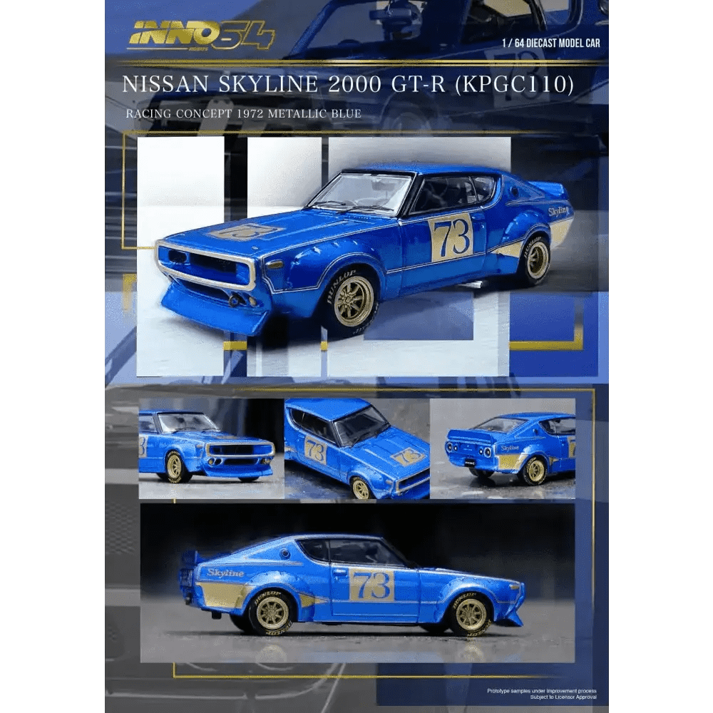 INNO64 1:64 Nissan Skyline 2000 GT-R KPGC110 Racing Concept Blue