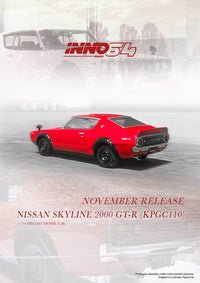 Thumbnail for INNO64 1:64 Nissan Skyline 2000 GT-R KPGC110 Red