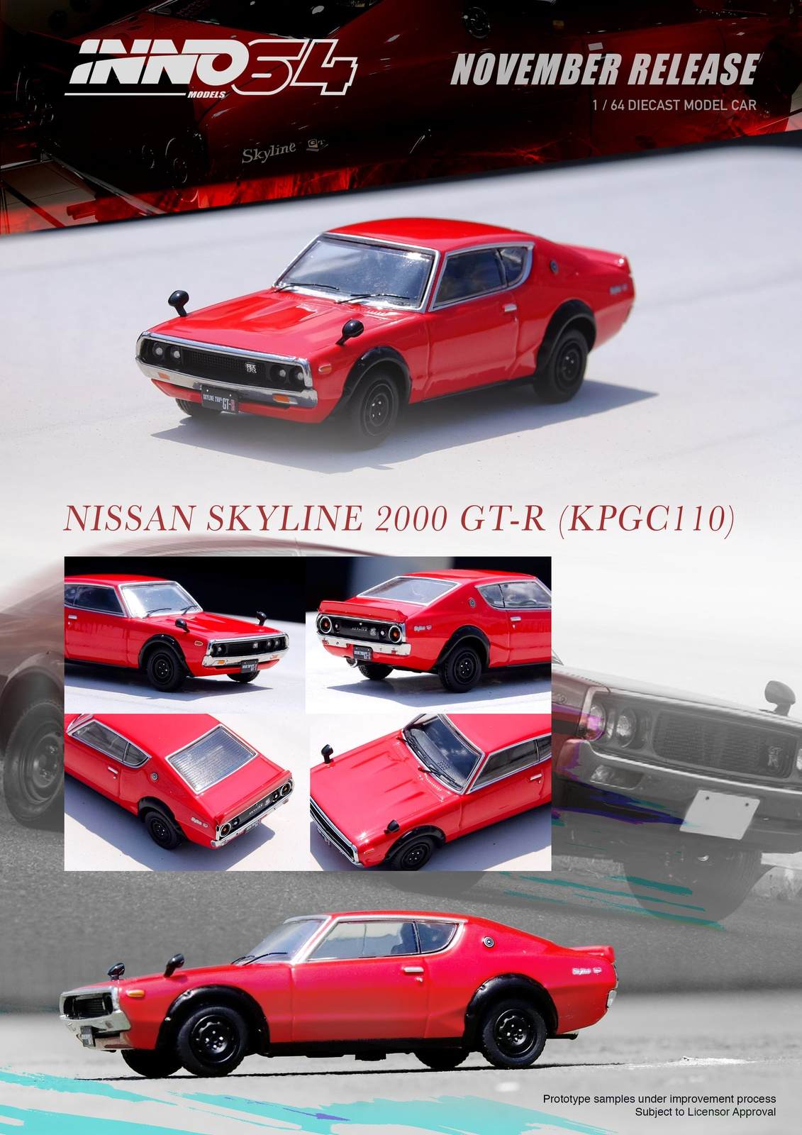INNO64 1:64 Nissan Skyline 2000 GT-R KPGC110 Red