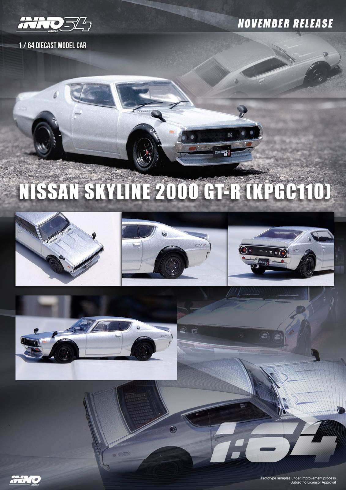 INNO64 1:64 Nissan Skyline 2000 GT-R KPGC110 Silver