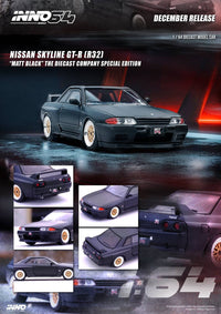 Thumbnail for (PRE-ORDER) INNO64 1:64 Nissan Skyline GT-R (R32) Matt Black The Diecast Company Special Edition