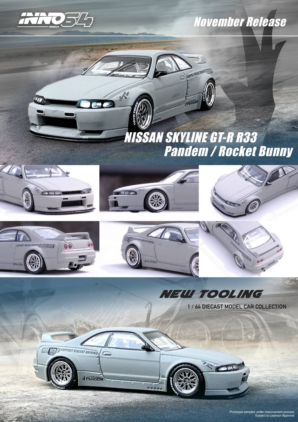 (PRE-ORDER) INNO64 1:64 Nissan Skyline GT-R (R33) "Pandem/Rocket Bunny" Cement Grey Matte