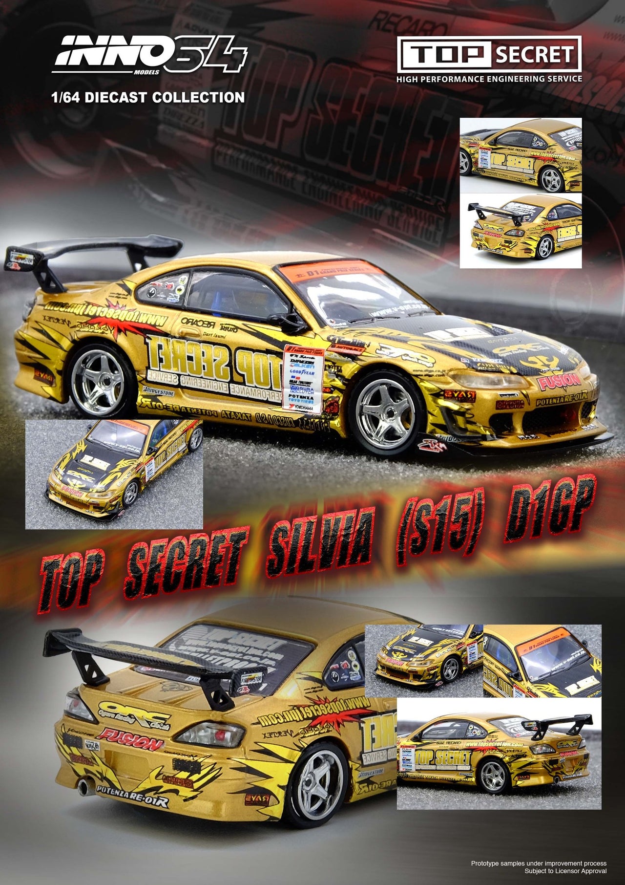 INNO64 1:64 TOP SECRET Silvia S15 Gold D1 Grand Prix Series Champion 2004