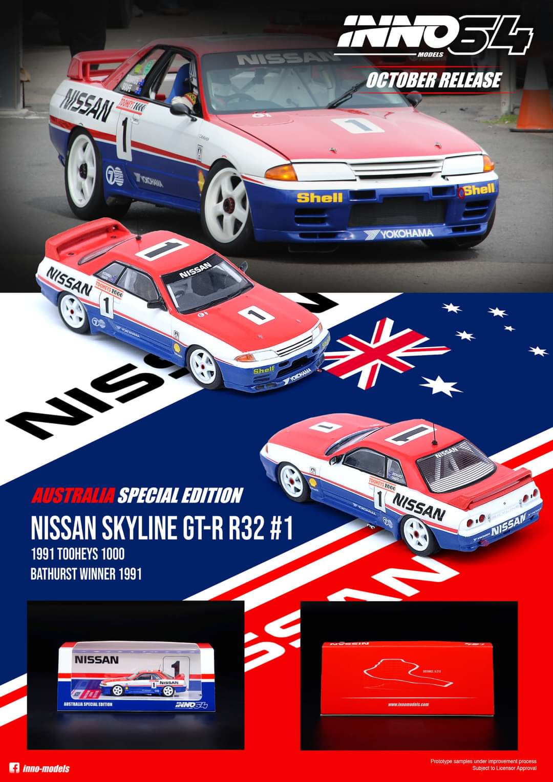 INNO64 Nissan Skyline GT-R R32 #1 Bathurst Tooheys 1000 1991 Australian Exclusive