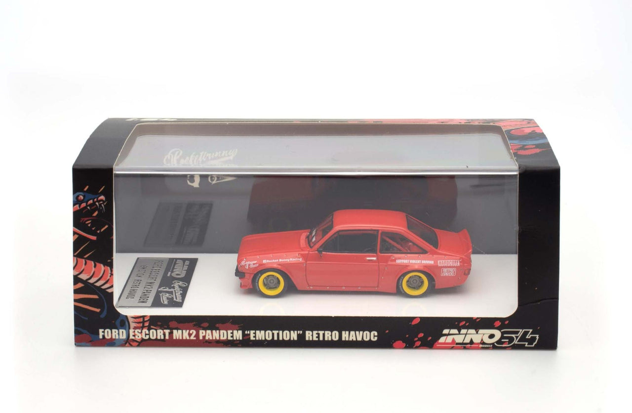 INNO64R 1:64 Ford Escort MK2 PANDEM "EMOTION" Retro Havoc Red