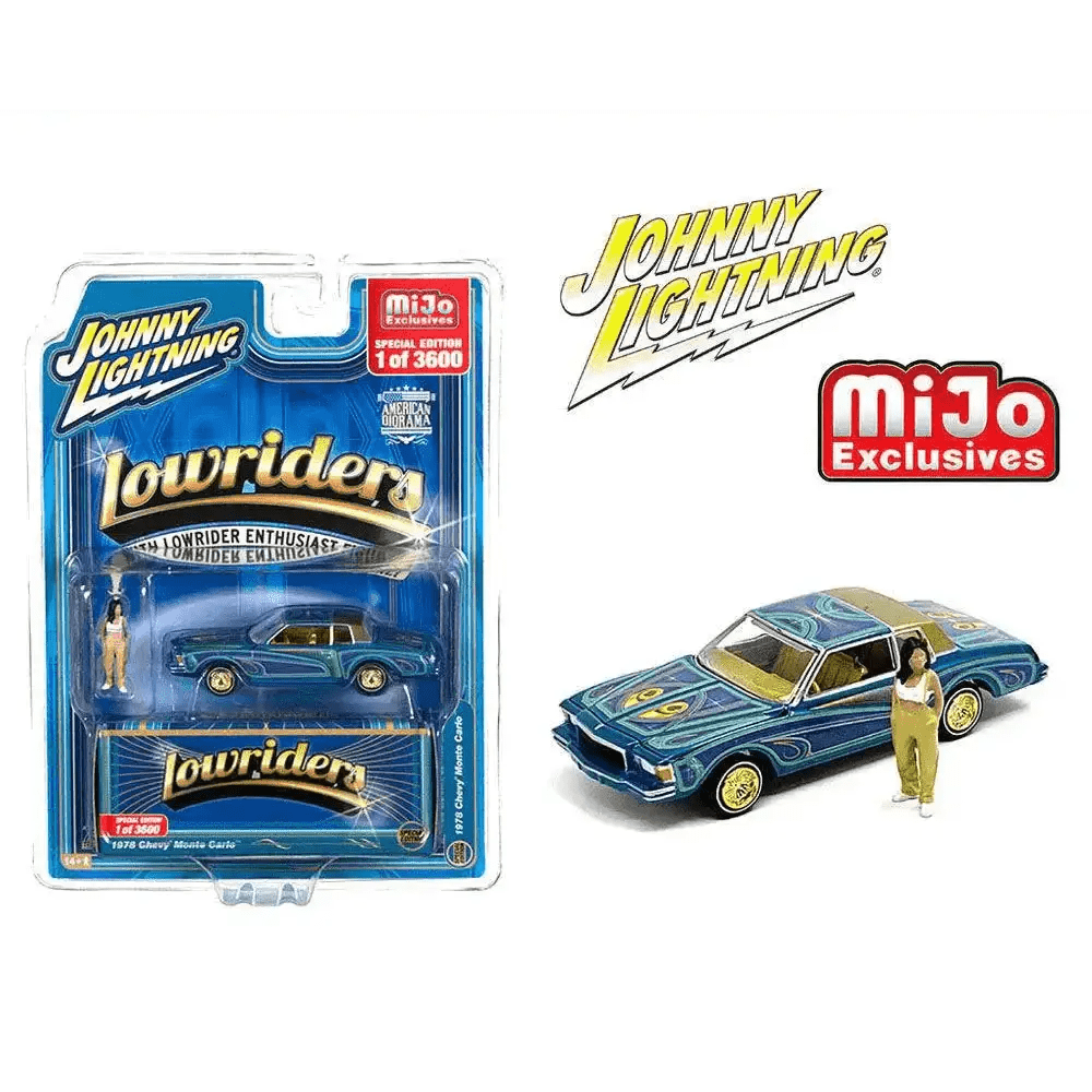 Johnny Lightning 1:64 Lowriders 1978 Chevrolet Monte Carlo with American Diorama Figure Limited 3,600 Pieces