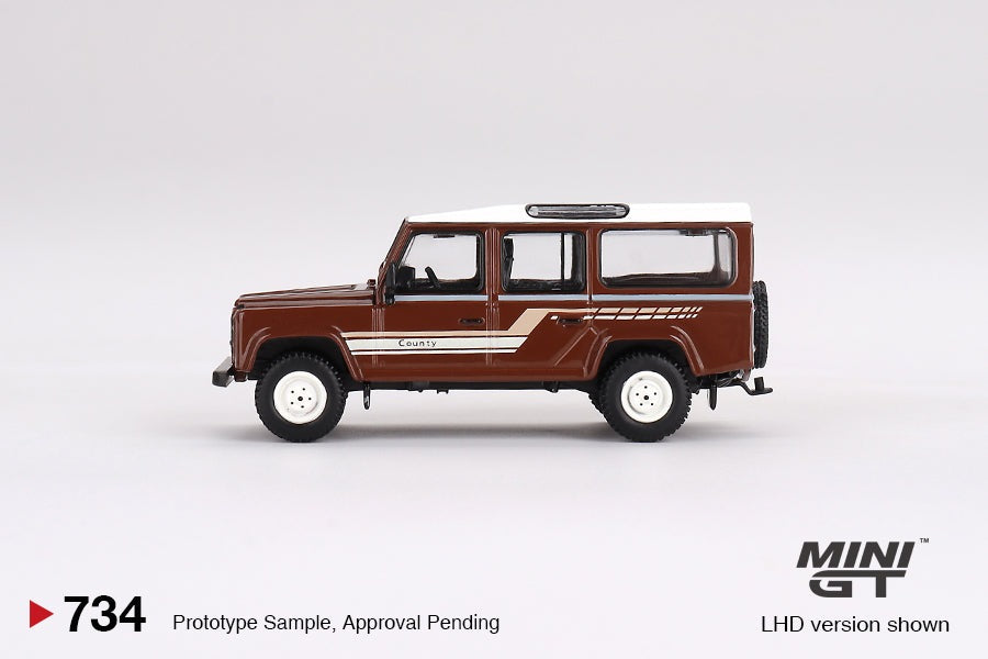 MINI GT 1:64 Land Rover Defender 110 1985 County Station Wagon Russet Brown MGT00734-L