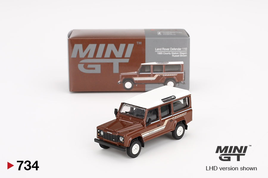 MINI GT 1:64 Land Rover Defender 110 1985 County Station Wagon Russet Brown MGT00734-L