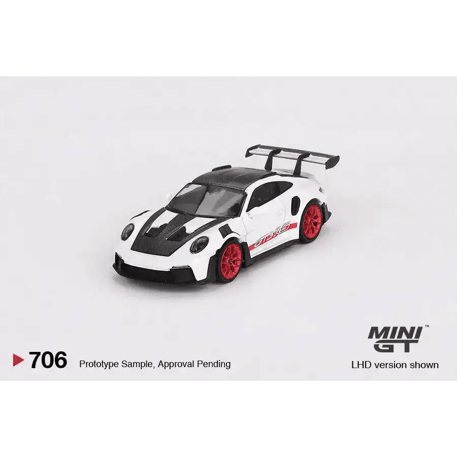 MINI GT 1:64 Porsche 911 992 GT3 RS Weissach Package White w/ Pyro Red MGT00706-R