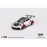 Thumbnail for MINI GT 1:64 Porsche 911 992 GT3 RS Weissach Package White w/ Pyro Red MGT00706-R