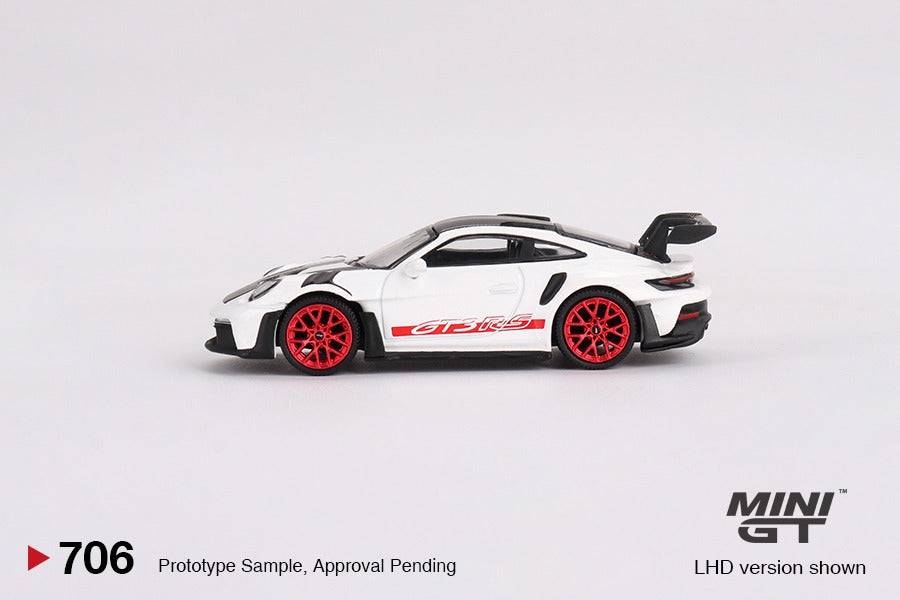 PRE-ORDER MINI GT 1:64 Porsche 911 992 GT3 RS Weissach Package White w/ Pyro Red MGT00706-R