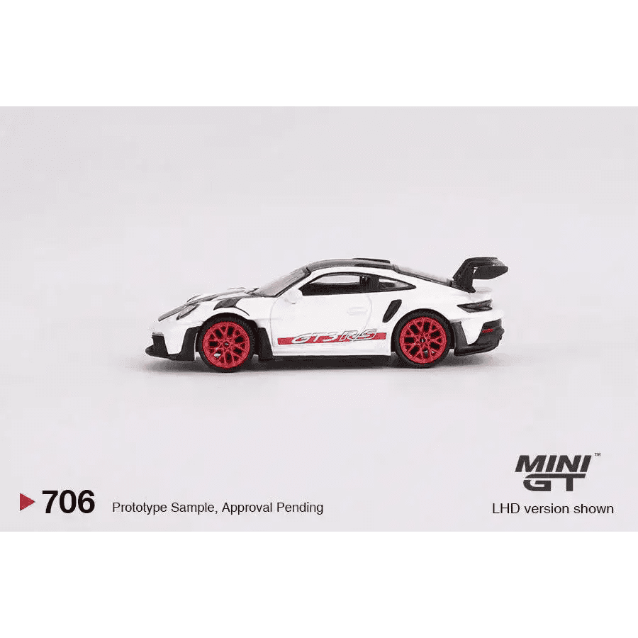 MINI GT 1:64 Porsche 911 992 GT3 RS Weissach Package White w/ Pyro Red MGT00706-R