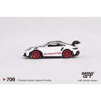 Thumbnail for MINI GT 1:64 Porsche 911 992 GT3 RS Weissach Package White w/ Pyro Red MGT00706-R