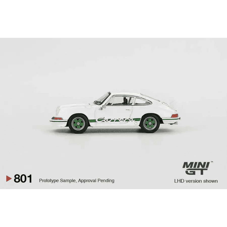 MINI GT 1:64 Porsche 911 Carrera RS 2.7 Grand Prix White w/ Green Livery MGT00801-R