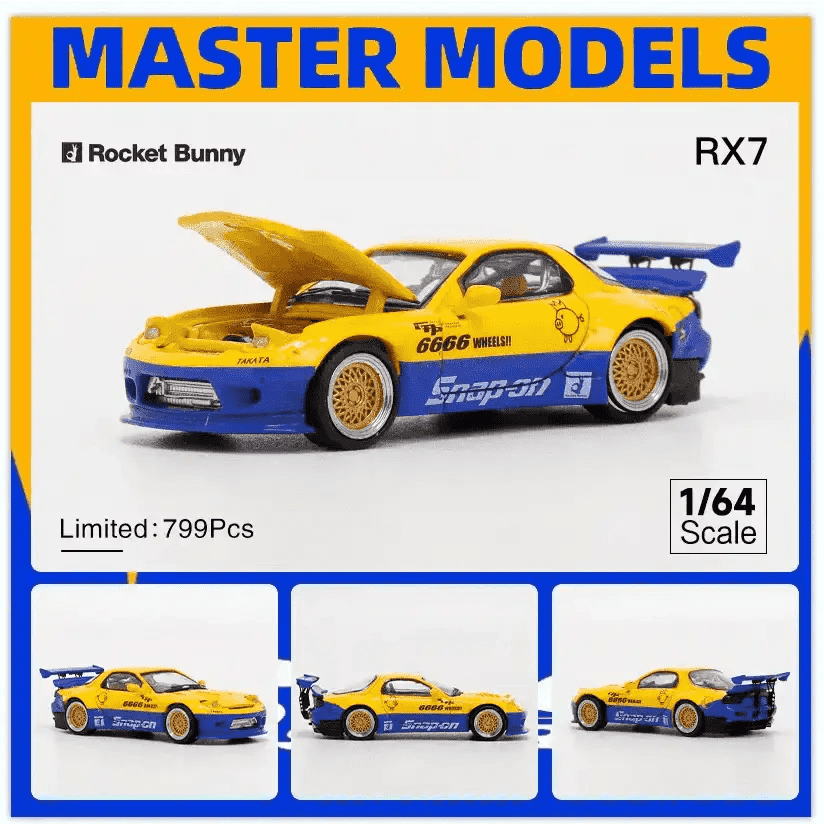 Master 1:64 Mazda RX-7 Pandem FD3S Blue/Yellow Snap On