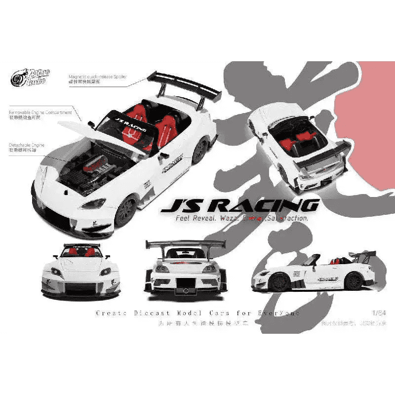 Micro Turbo 1:64 Custom Honda S2000 JS Racing White w/ Opening Hood