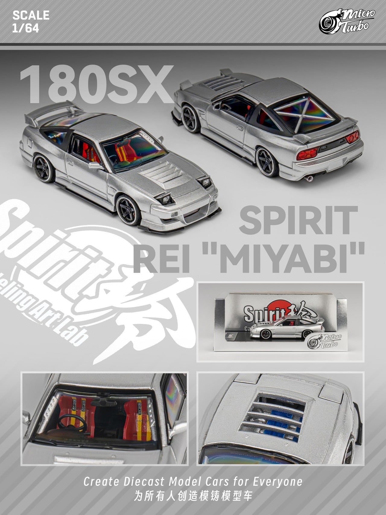 Micro Turbo 1:64 Custom Rocket Bunny Nissan 180SX - Metallic Silver