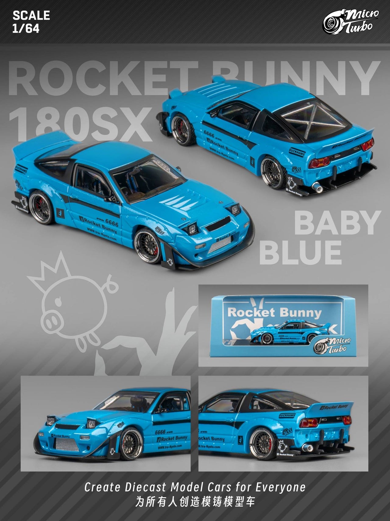 Micro Turbo 1:64 Custom Rocket Bunny Nissan 180SX - BABY BLUE