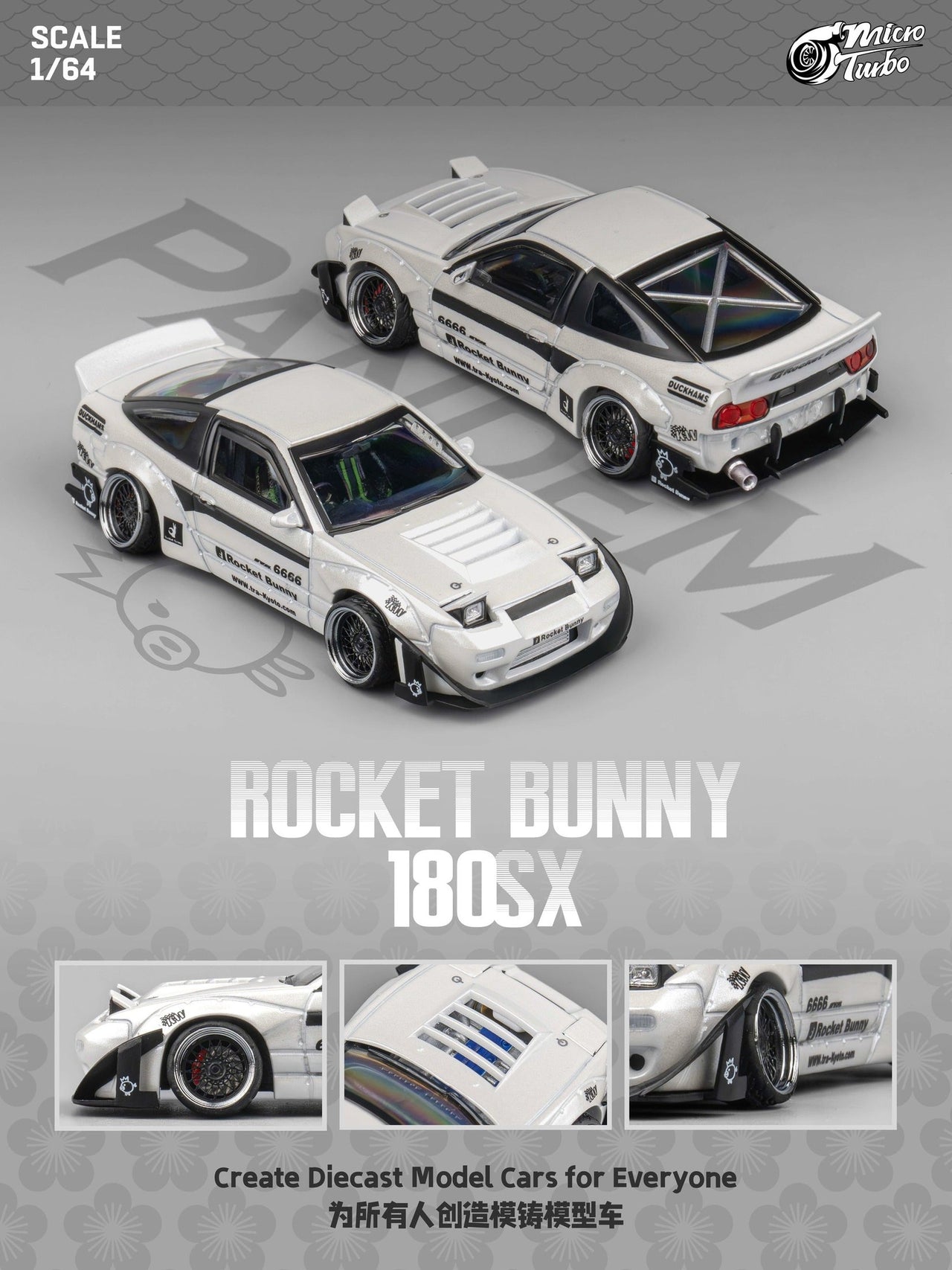 Micro Turbo 1:64 Custom Rocket Bunny Nissan 180SX - White