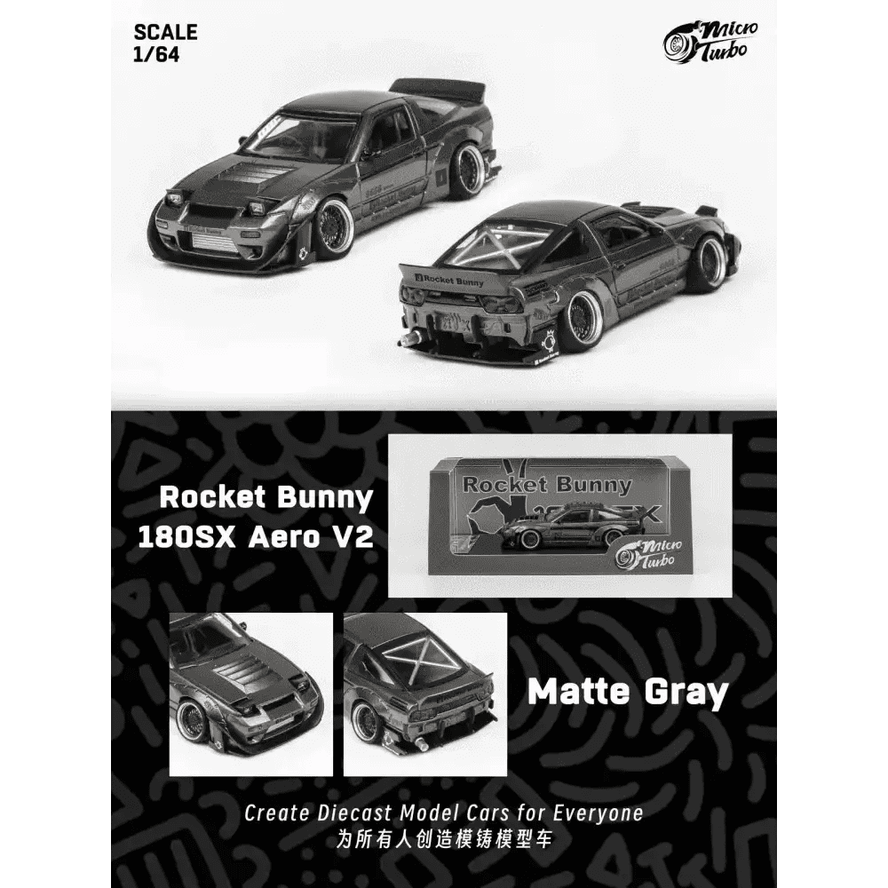 Micro Turbo 1:64 Custom Rocket Bunny Nissan 180SX - Matte Grey