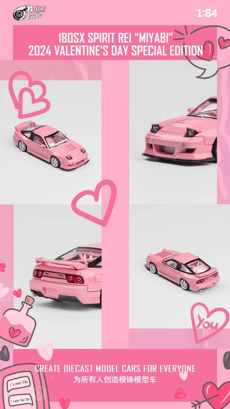 Micro Turbo 1:64 Nissan S13 180SX Pink Valentine Day Special Edition 2024