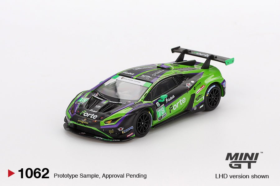 Mini GT 1:64 Lamborghini Huracán GT3 EVO2 #78 Forte Racing 2024 IMSA Daytona 24 Hrs MGT01062-L