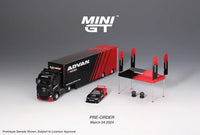 Thumbnail for Mini GT 1:64 Mercedes-Benz Actros w/ Racing Transporter 