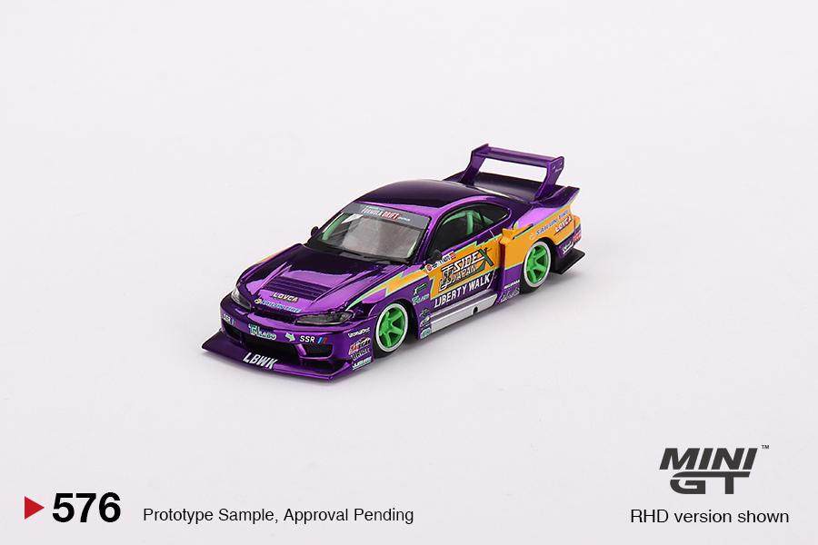 Mini GT 1:64 Nissan S15 SILVIA LB-Super Silhouette #555 2022 Formula Drift Japan – Chrome Purple