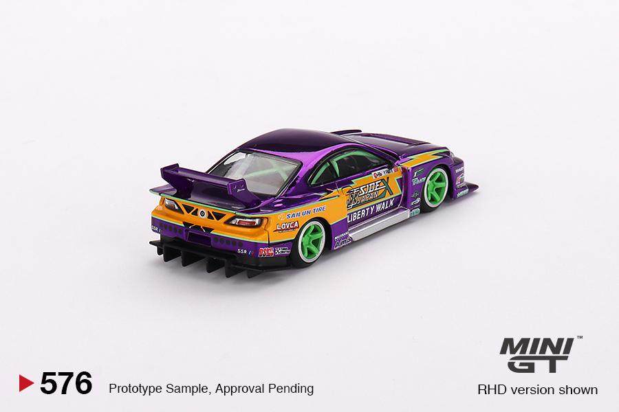 Mini GT 1:64 Nissan S15 SILVIA LB-Super Silhouette #555 2022 Formula Drift Japan – Chrome Purple