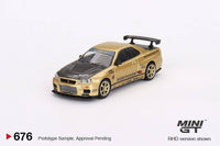 Thumbnail for Mini GT 1:64 Nissan Skyline GT-R R34 Top Secret Gold Japan Exclusive