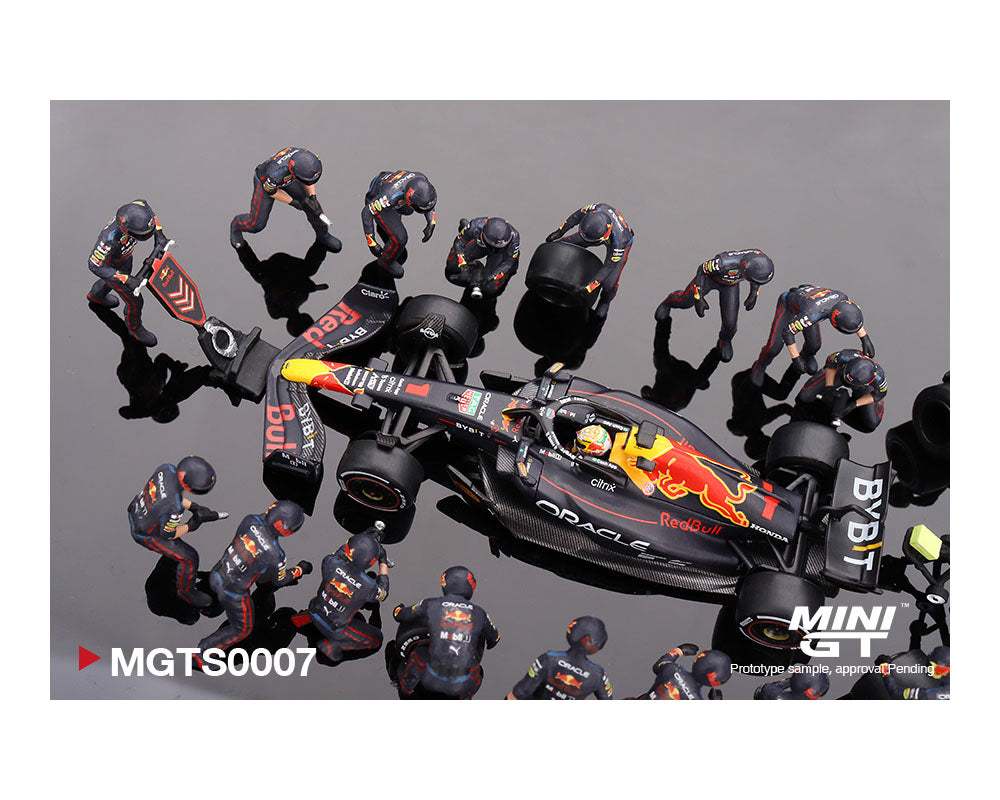 Mini GT 1:64 Oracle Red Bull Racing RB18 #1 Max V. 2022 Abu Dhabi GP Pit Crew Set Limited Edition 5000 Set