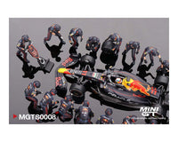 Thumbnail for Mini GT 1:64 Oracle Red Bull Racing RB18 #11 Sergio P. 2022 Abu Dhabi GP Pit Crew Set Limited Edition 5000 Set