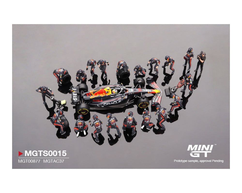 Mini GT 1:64 Oracle Red Bull Racing RB19 #11 Sergio Pérez 2023 F1 Japanese Grand Prix Pit Crew Set Limited 5000 PCS MGTS0015