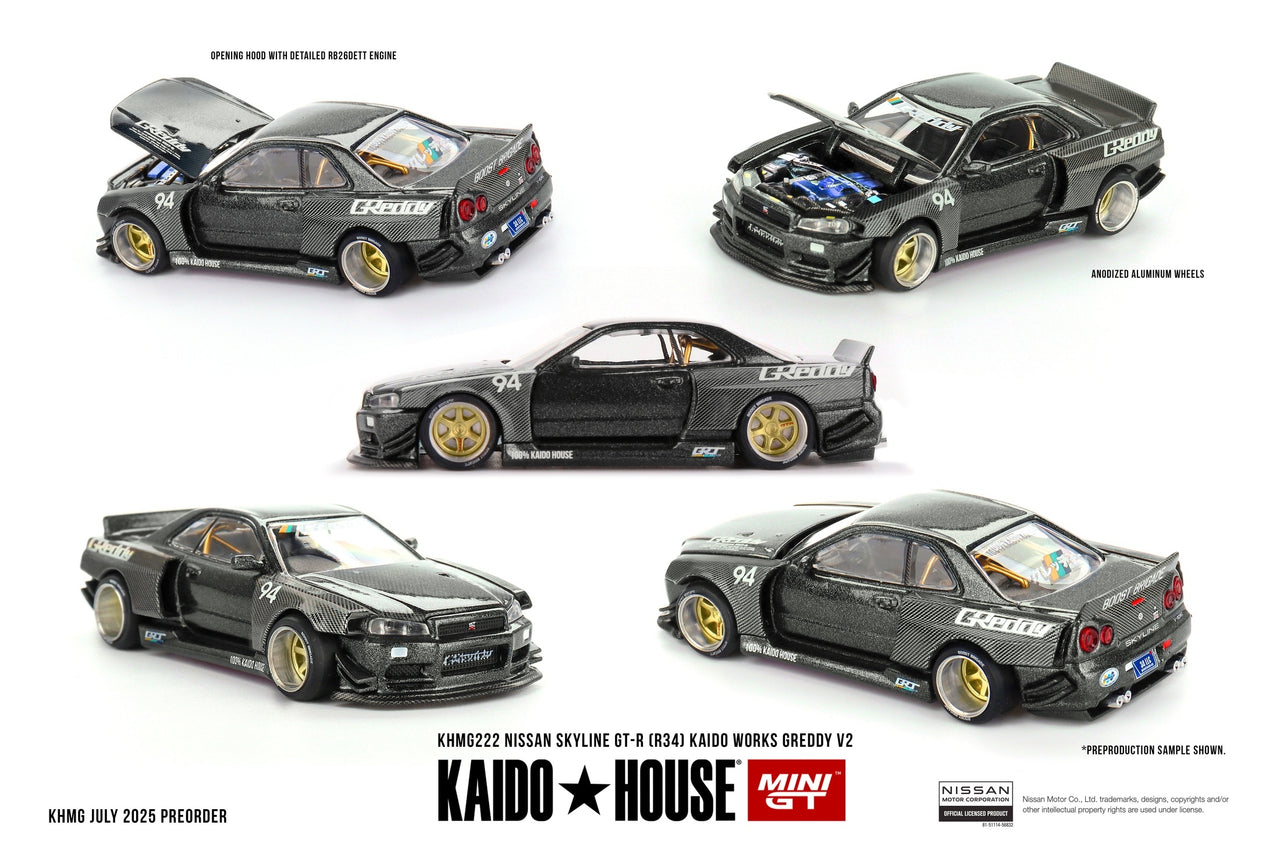 Mini GT x Kaido House 1:64 Nissan Skyline GT-R R34 Kaido Works GReddy V2 KHMG222