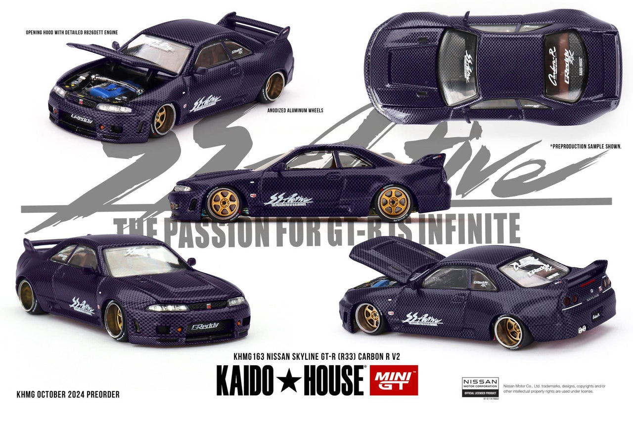 Mini GT x Kaido House 1:64 Nissan Skyline GT-R R33 Active Carbon R V2 KHMG163