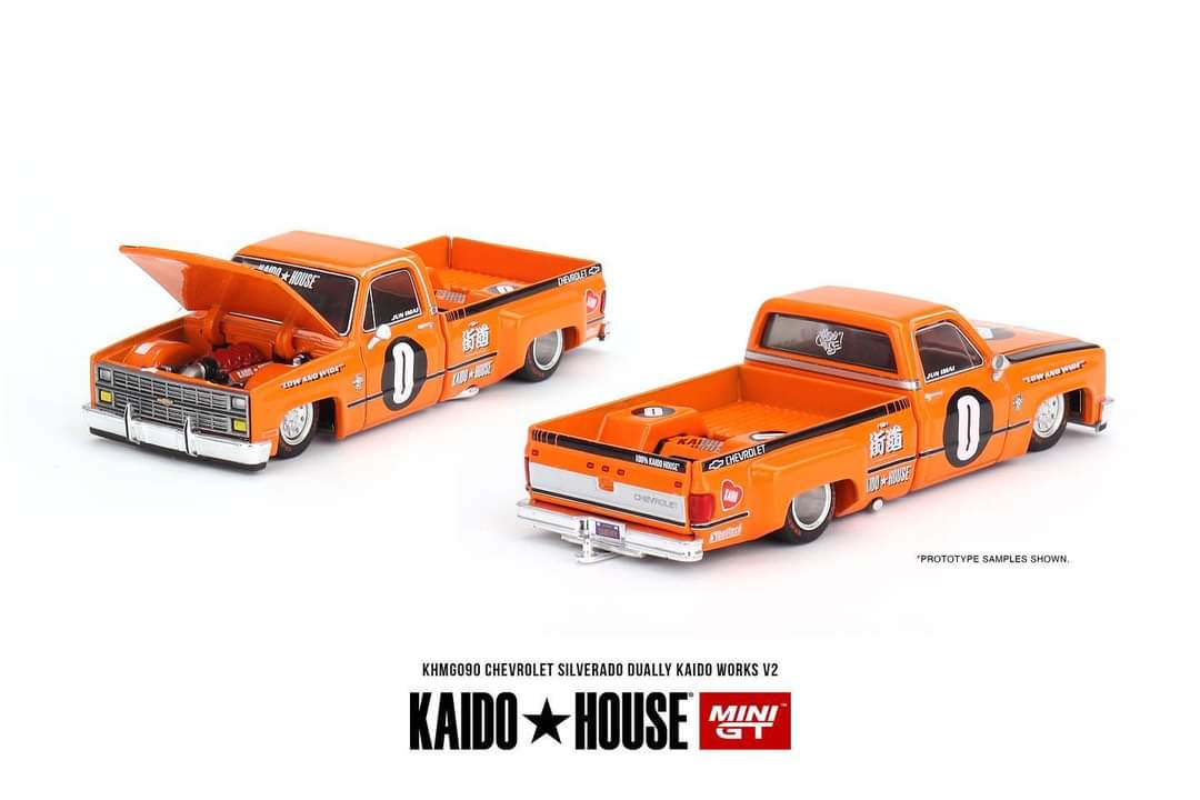 PRE-ORDER Mini GT x KaidoHouse 1:64 1983 Chevy Silverado Dually Orange KHMG090