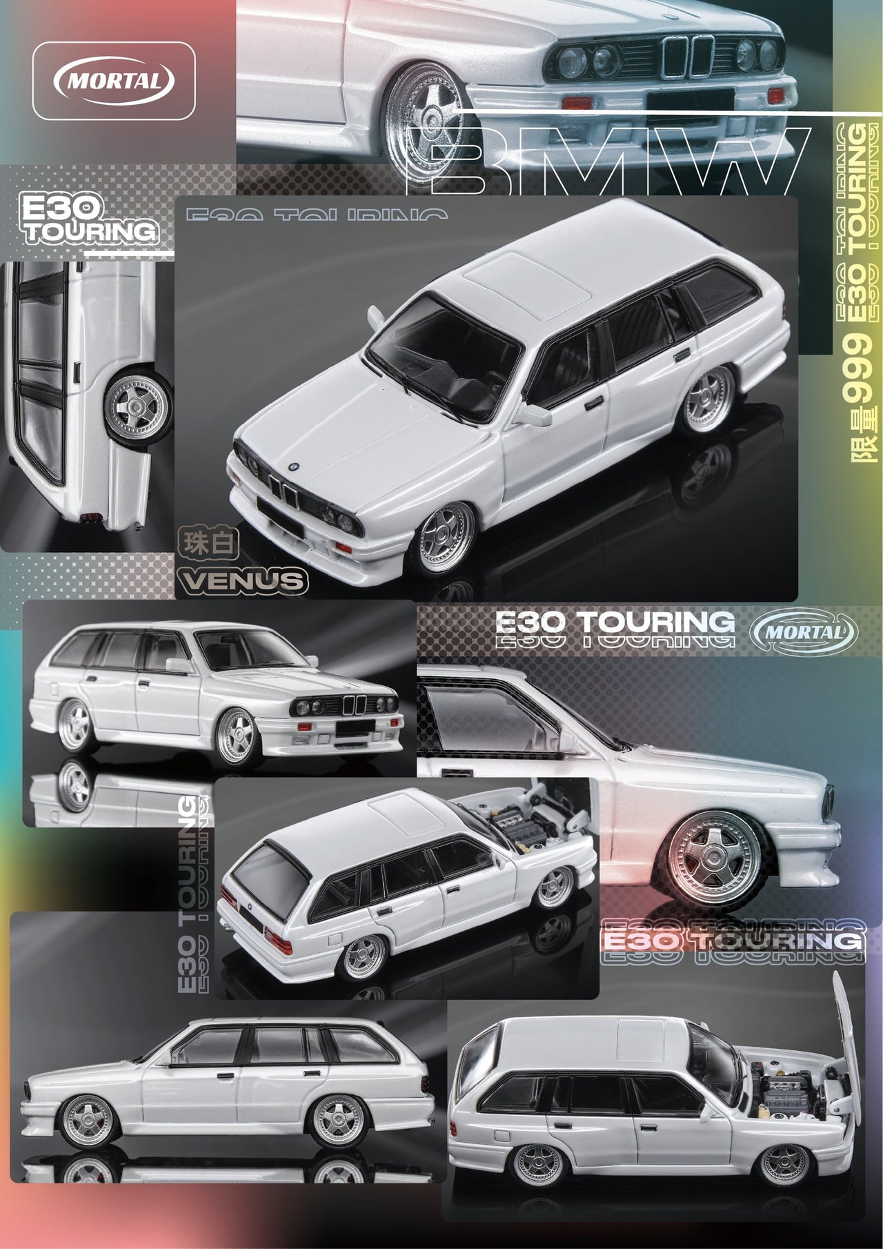 Mortal 1:64 BMW E30 Touring White Lowrider