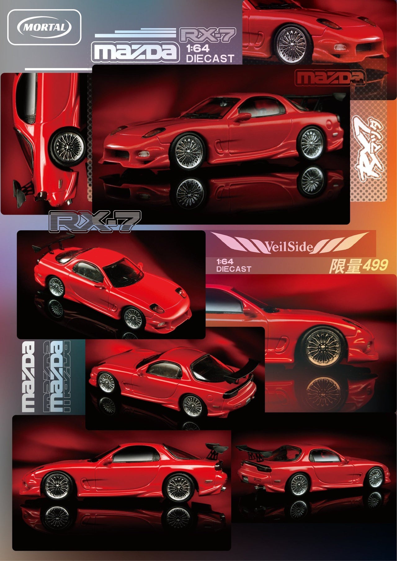 Mortal 1:64 Veilside Mazda RX7 GT WING Red