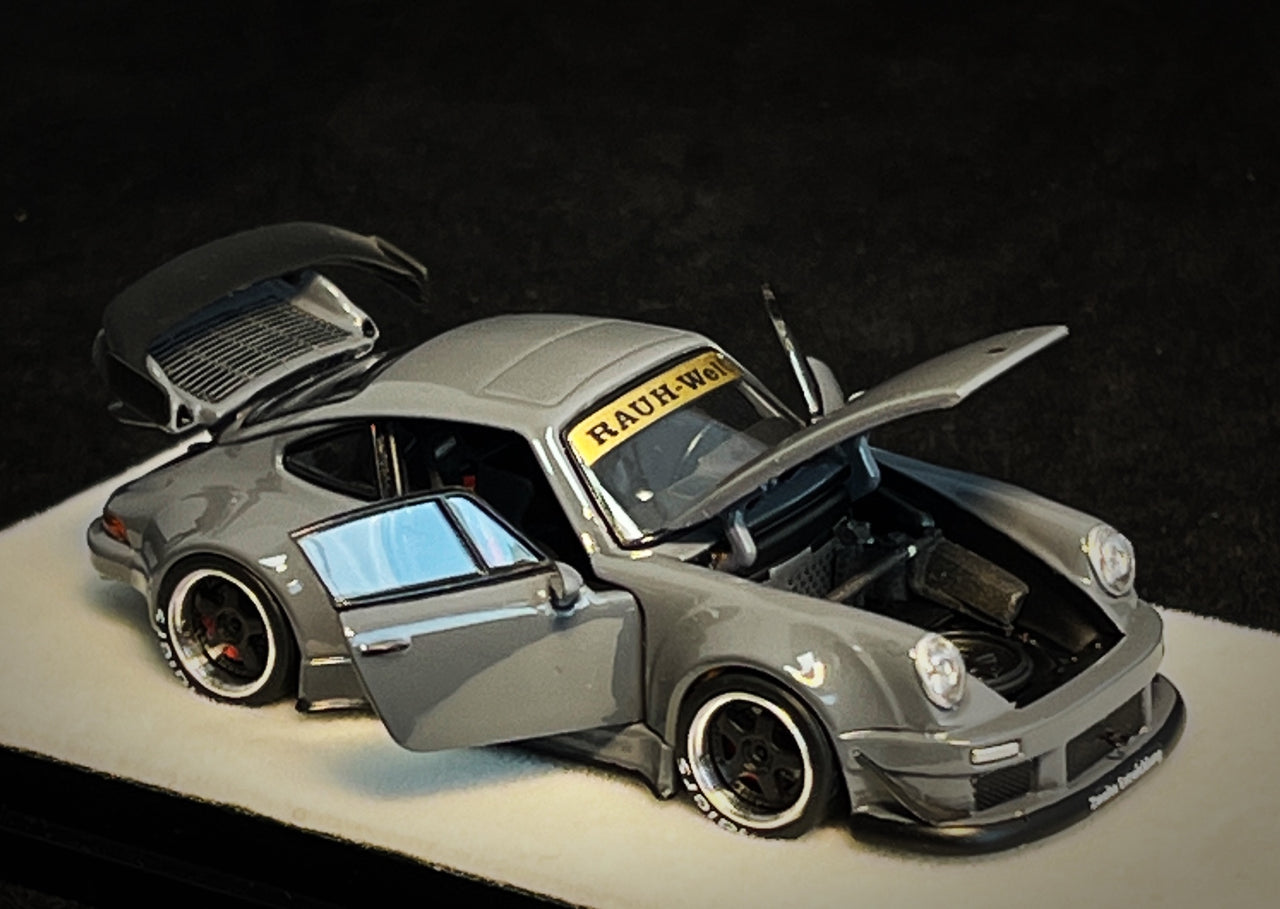 PGM 1:64 Porsche RWB930 Cement Grey Luxury w/ Turntable
