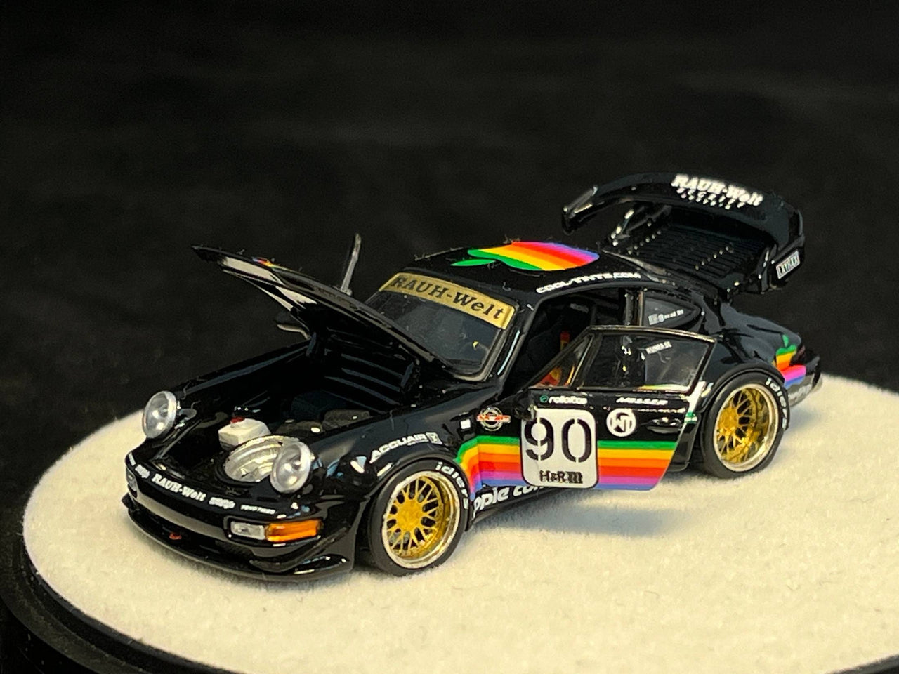 PGM 1:64 Porsche RWB993 Apple #89 Black Luxury W/Turntable