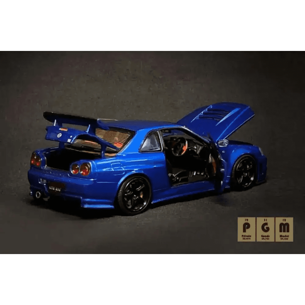 PGM X OneModel 1:43 Nissan Skyline GT-R R34 Z-Tune Bayside Blue w/ Engine Luxury