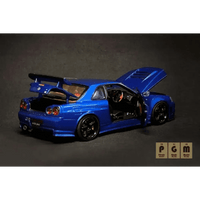 Thumbnail for PGM X OneModel 1:43 Nissan Skyline GT-R R34 Z-Tune Bayside Blue w/ Engine Luxury