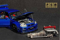 Thumbnail for PGM X OneModel 1:43 Nissan GT-R R34 Z-Tune Bayside Blue w/ Engine 