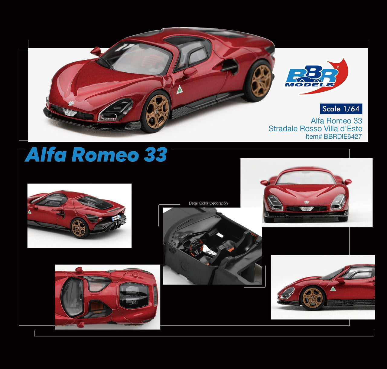 PRE-ORDER BBR Models 1:64 Alfa Romeo 33 Stradale Rosso Villa d'Este BBRDIE6427